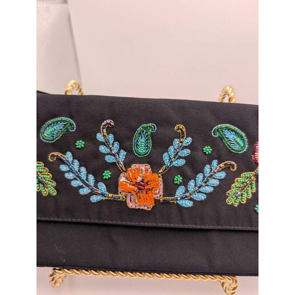 Giuseppe Zanotti Vintage Y2K Designer Evening Bag Black Beaded Satin Handbag - Picture 9 of 13